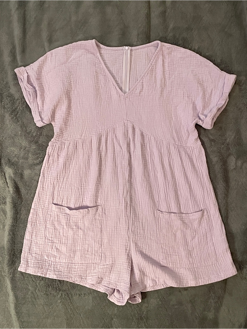 Emery Rose V-Neck Double Pocket Jumpsuit Romper Lilac Lavender XL 100% cotton